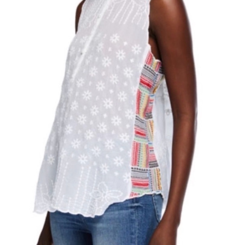 Johnny Was Turia White Embroidered Eyelet Boho Tank Top Medium Excellent - Picture 3 of 17